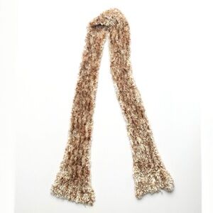 Y2K 2000s Camel Ivory Fuzzy Flare Boho Fairy Grunge Shag Long Scarf